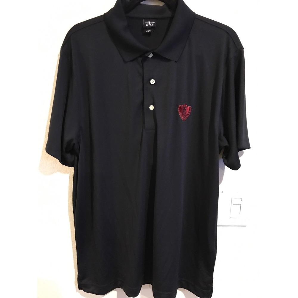 Page & Tuttle Mens Golf Polo Shirt Embroidered Shield Polyester Black Red Sz L